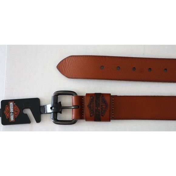 Harley-Davidson BMM040 Men's Sz L (38/40) Cognac Brown Genuine Leather Belt - Picture 5 of 9